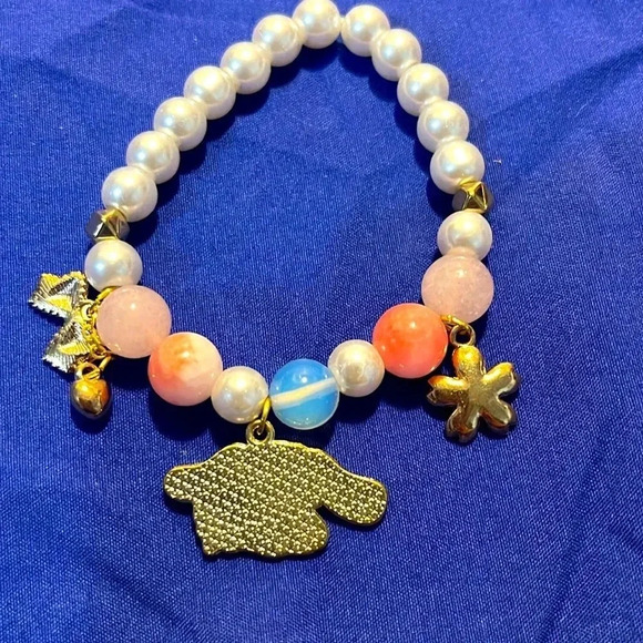 Cute Girl Gift Pink Cinnamoroll Bracelet Flower Bow Crystal Beaded Enamel Charms - Picture 3 of 6
